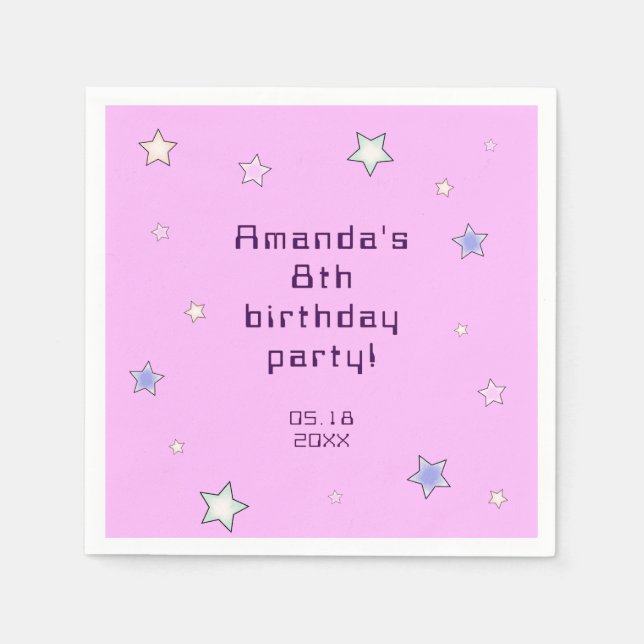 Servilleta De Papel Cumpleaños infantil Rosa Claro Estrellas Pasado Cu (Anverso)