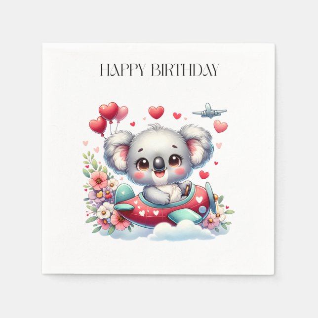 Servilleta De Papel Cumpleaños Koala Piloto (Anverso)