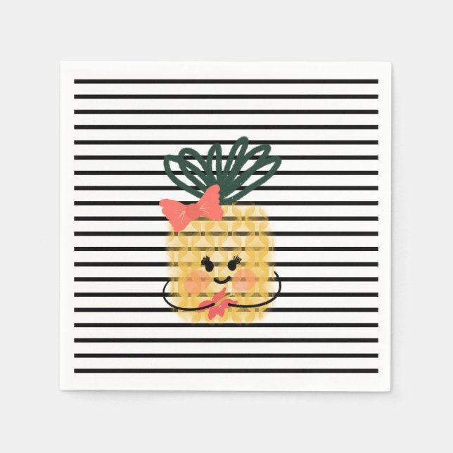 Servilleta De Papel Cumpleaños Luau de Piña Sosteniendo Hibisco (Anverso)
