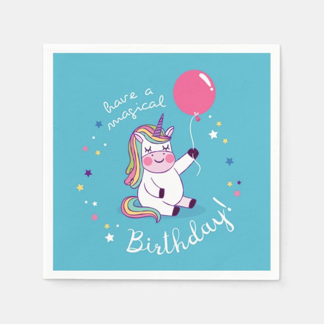 Servilleta De Papel Cumpleaños mágico de Unicornio (Anverso)