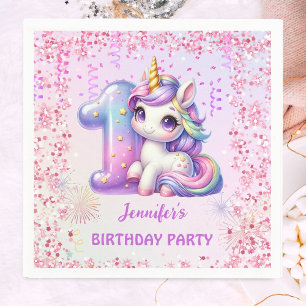 Servilleta De Papel Cumpleaños mágico de unicornio para niñas de 1 año