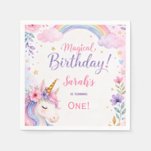 Servilleta De Papel Cumpleaños Mágico Unicornio Acuarela