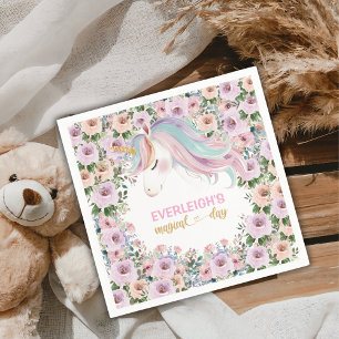 Servilleta De Papel Cumpleaños mágico unicornio flor rosa 1