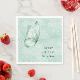 Servilleta De Papel Cumpleaños Mariposa Menta Puntos Blancos