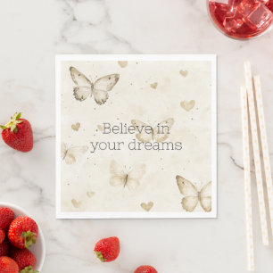 Servilleta De Papel Cumpleaños Mariposas Corazones de Crema