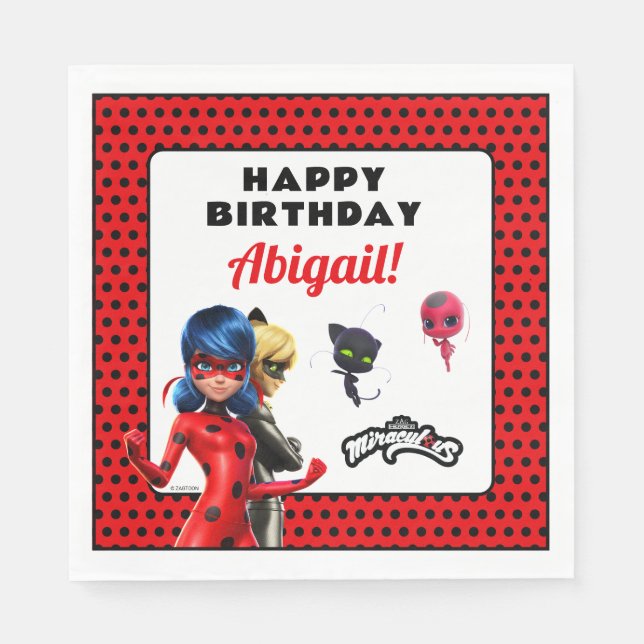 Servilleta De Papel Cumpleaños milagroso de Ladybug y Cat Noir (Anverso)