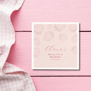 Servilleta De Papel Cumpleaños Minimalista de fresa rosa suave