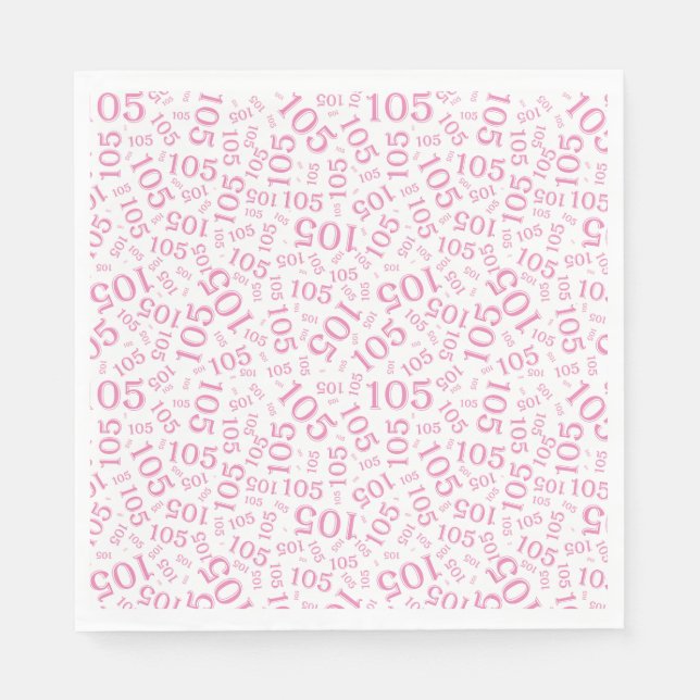 Servilleta De Papel Cumpleaños Moderno 105 Patrón de números Rosa/Blan (Anverso)