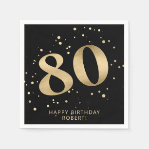 Servilleta De Papel Cumpleaños moderno 80 ochenta Brillo dorado negr