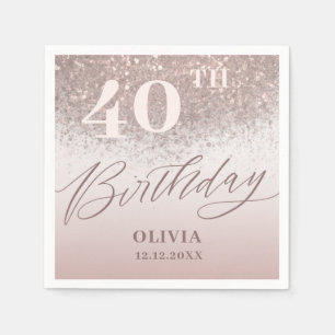 Servilleta De Papel Cumpleaños moderno de 40 años con brillo de oro ro