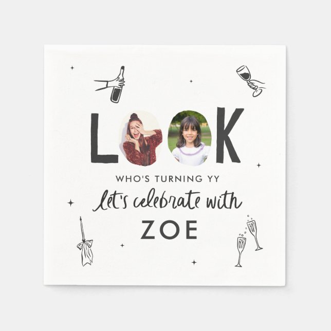 Servilleta De Papel Cumpleaños moderno de Collage de fotos con manos d (Anverso)