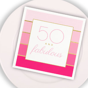 Servilleta De Papel Cumpleaños moderno de Hot Pink y Gold 50 y fabulos