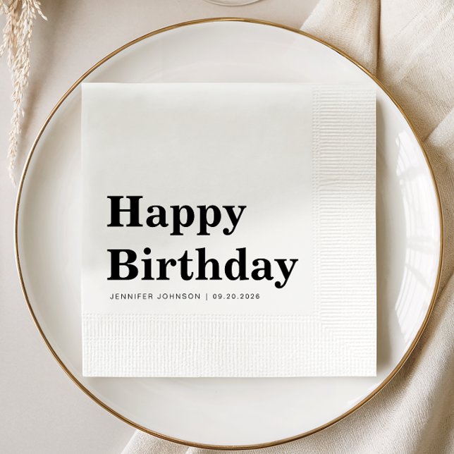 Servilleta De Papel Cumpleaños Moderno en Blanco y Negro (Modern Black And White Birthday Napkins)