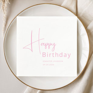 Servilleta De Papel Cumpleaños moderno en rosa guion