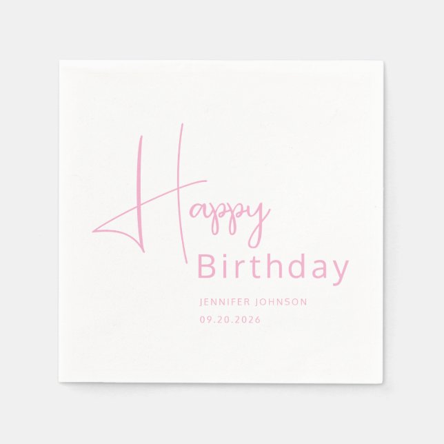 Servilleta De Papel Cumpleaños moderno en rosa guion (Anverso)
