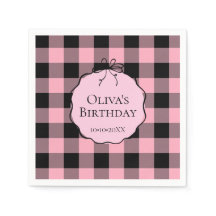 Cumpleaños Moderno Preppy de Cuadros Rosas y Negro