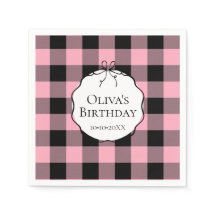 Cumpleaños Moderno Preppy de Cuadros Rosas y Negro