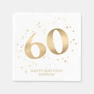 Servilleta De Papel Cumpleaños moderno sexagésimo Dorado Negro Brill