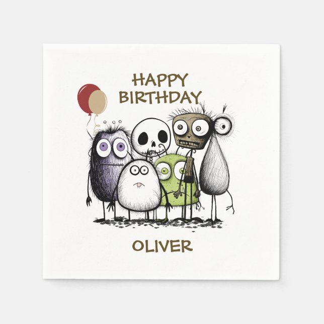 Servilleta De Papel Cumpleaños monstruo de niños (Anverso)