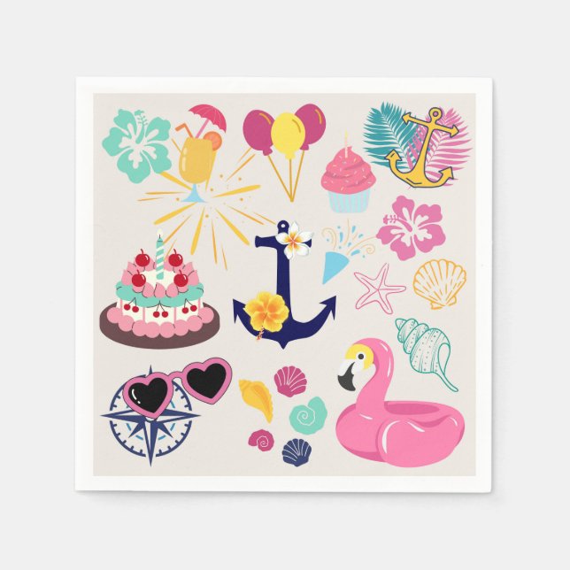 Servilleta De Papel Cumpleaños Náutico Adorable (Anverso)