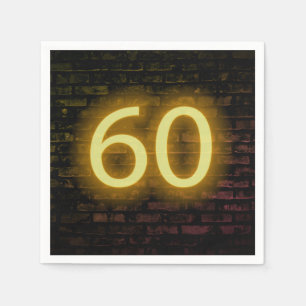 Servilleta De Papel Cumpleaños Neon 60 Rótulo en la pared de ladrillos
