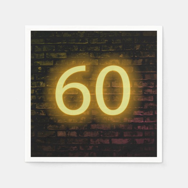 Servilleta De Papel Cumpleaños Neon 60 Rótulo en la pared de ladrillos (Anverso)