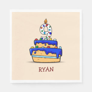 Servilleta De Papel Cumpleaños niño 9, 9 en pastel azul dulce