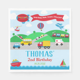Servilleta De Papel Cumpleaños Niño Transporte Coches Trenes Barcos