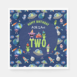 Servilleta De Papel Cumpleaños Nombre Edad Monstruo Alien Espacio Lind