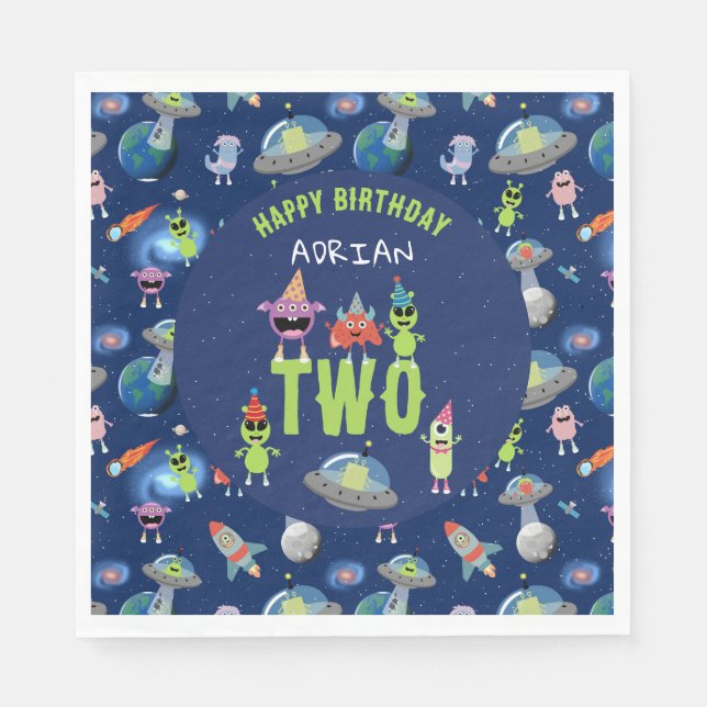 Servilleta De Papel Cumpleaños Nombre Edad Monstruo Alien Espacio Lind (Anverso)