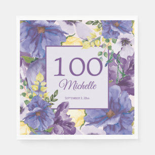 Servilleta De Papel Cumpleaños número 100 de estilo floral en acuarela