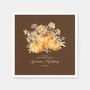 Servilleta De Papel Cumpleaños número 100 Rústico Boho Calabaza Follaj