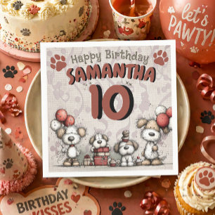 Servilleta De Papel Cumpleaños número 10 de niña rústica con cachorrit
