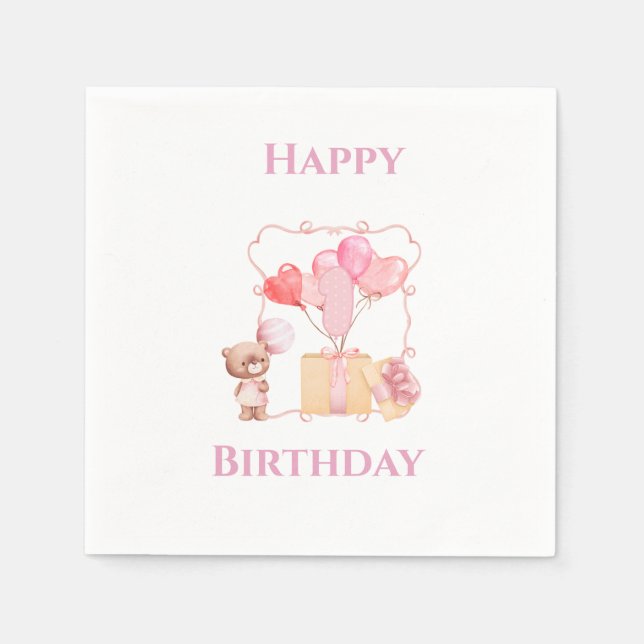 Servilleta De Papel Cumpleaños número 1 de las niñas lindas (Anverso)