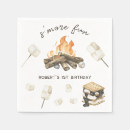 Servilleta De Papel Cumpleaños número 1 de Watercolor S'more Campfire