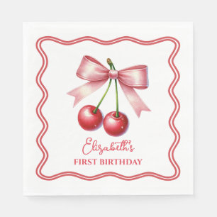 Servilleta De Papel Cumpleaños número 1 Rosa Femenino Coquette Cereza