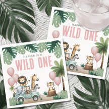 Cumpleaños número 1 Wild One Pink Safari
