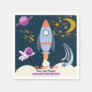 Servilleta De Papel Cumpleaños número 2 del niño Dos a la Luna Cohete