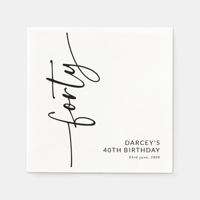 Servilleta De Papel Cumpleaños número 40 con letra elegante (Anverso)