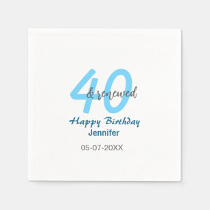 Servilleta De Papel cumpleaños número 40 y renovado nombre fecha azul 