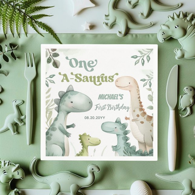 Servilleta De Papel Cumpleaños número uno de Dinosaur One-A-Saurus Boy (Subido por el creador)
