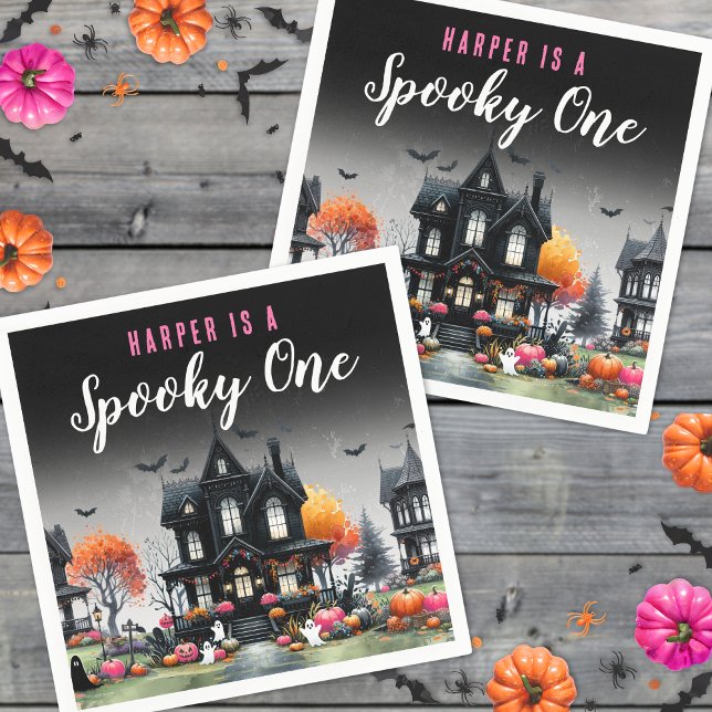 Servilleta De Papel Cumpleaños número uno de Halloween rosa espeluznan (Spooky One Pink Halloween 1st Birthday Napkins )