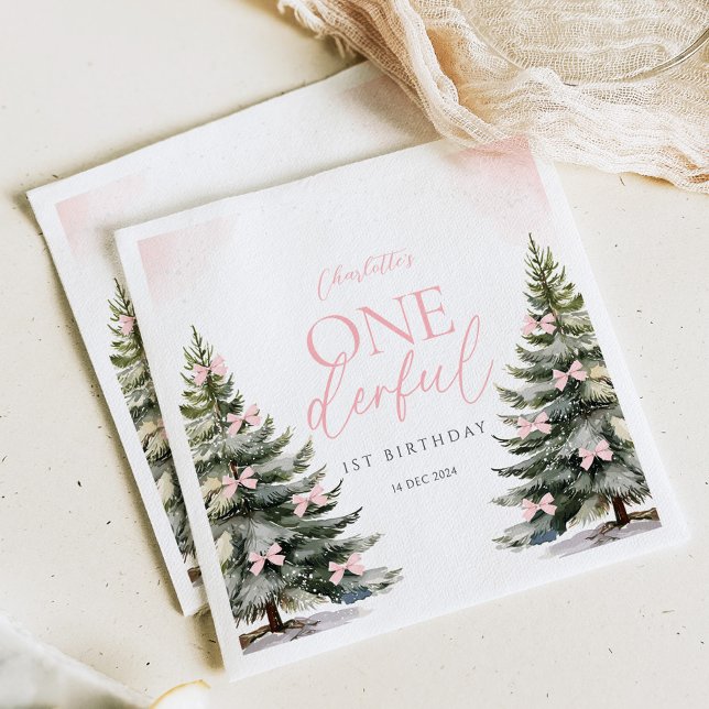 Servilleta De Papel Cumpleaños número uno de Onederland Winter Pink Bo (Subido por el creador)