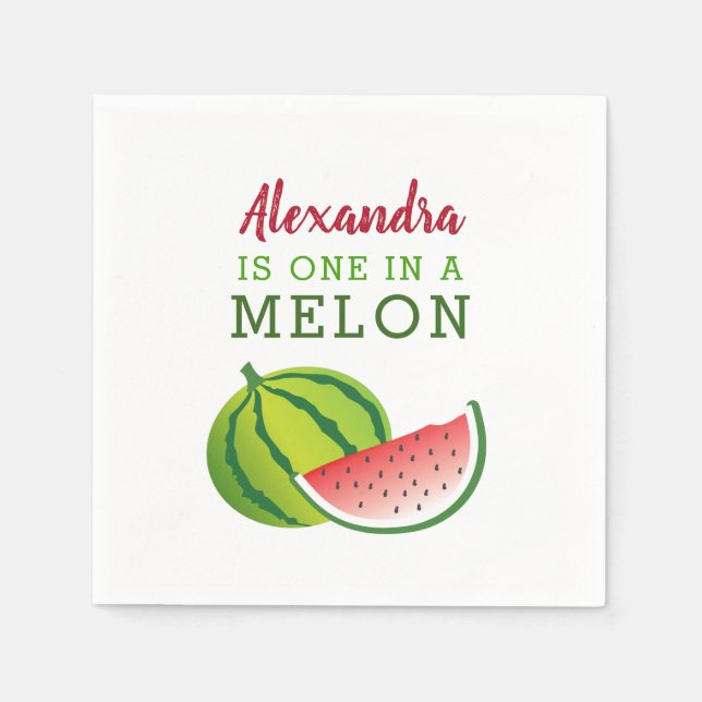 Servilleta De Papel Cumpleaños número uno "One in a Melon" (Anverso)