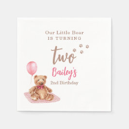 Servilleta De Papel Cumpleaños Oso Pequeño Rosa Cualquier Edad