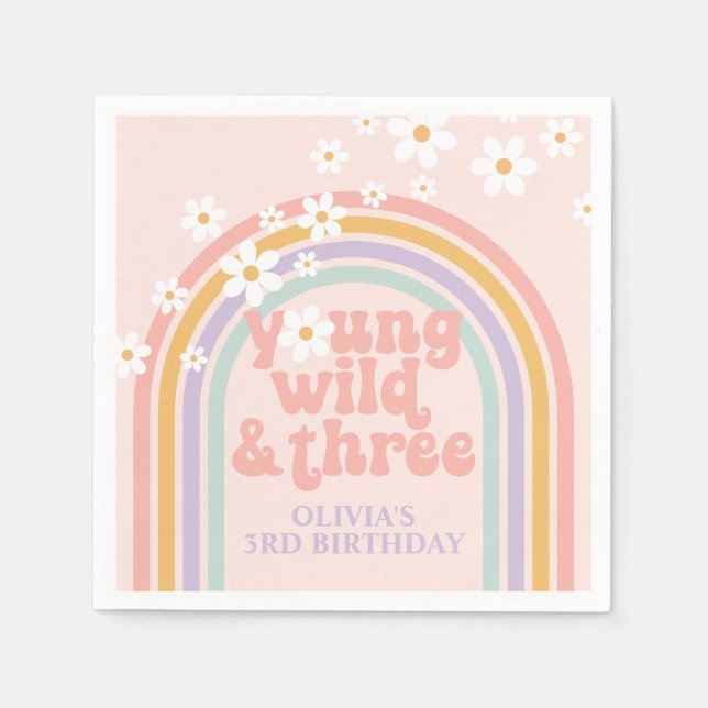Servilleta De Papel Cumpleaños pastel arcoíris joven Wild tres 3 (Anverso)
