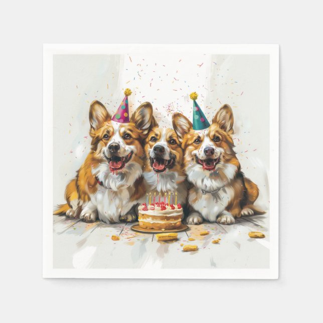 Servilleta De Papel Cumpleaños Pembroke Welsh Corgi Dogs (Anverso)