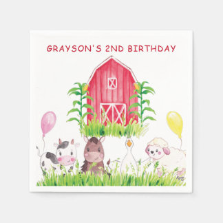 Servilleta De Papel Cumpleaños personalizada de la granja de acuarela 