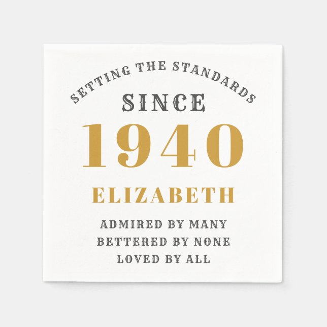 Servilleta De Papel Cumpleaños Personalizado 1940 Elegante Moda Gris O (Anverso)