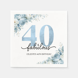 Servilleta De Papel Cumpleaños personalizado 40 y fabuloso con flores 